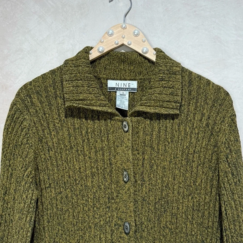 Vintage Nine & Co Ribbed Knit Cardigan Olive Green Marled, Whimsigoth Fairycore - Picture 2 of 9